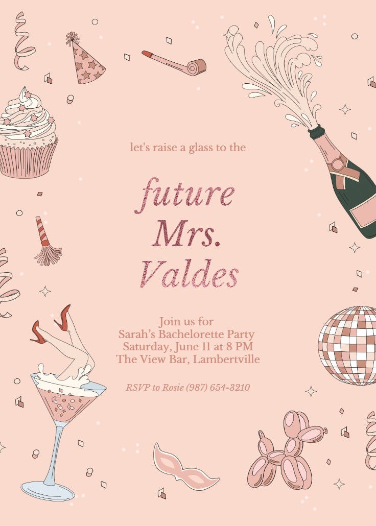 Raise a glass - bachelorette party invitation